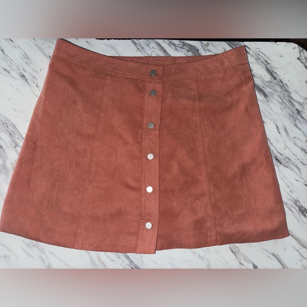 H&M Mauve-Tone Suede-Look Snap Front Mini Skirt